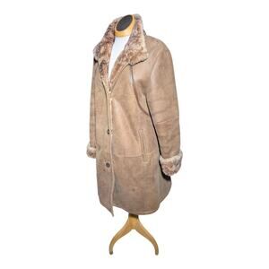 Werner Christ Camel Tan Lambskin Leather Shearling Lined Penny Lane Coat Sz 38 M